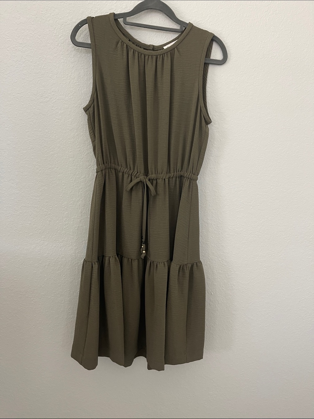 Calvin Klein Sleeveless Drawstring Midi Dress - Olive Green